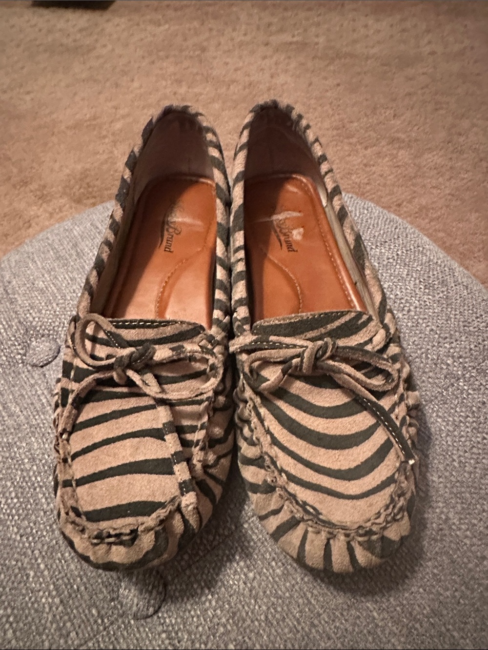 Lucky Brand Zebra-Print Suede Moccasin Flats in Brown and Black